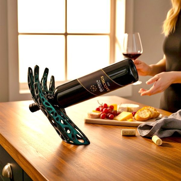 Balansirajući stalak za vino s bocom vina kao dekoracija blagovaonskog stola